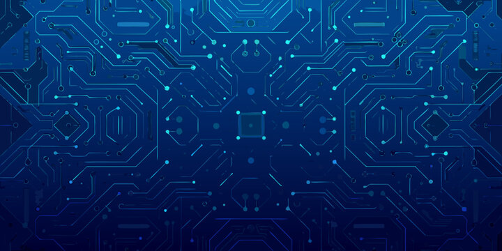 Blue circuit board pattern with glowing lines and connections technology background texture high quality professional