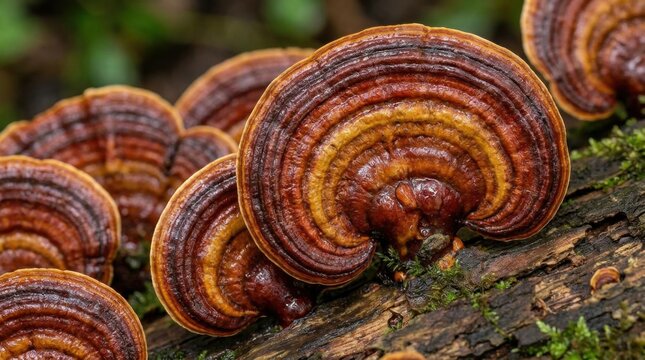 Close Up of Colorful Bracket Fungi on Tree Bark