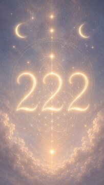 Glowing Angel Number 222 with Sacred Geometry Celestial Background