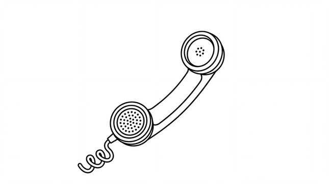 Classic black and white line art drawing of a vintage telephone handset on white background