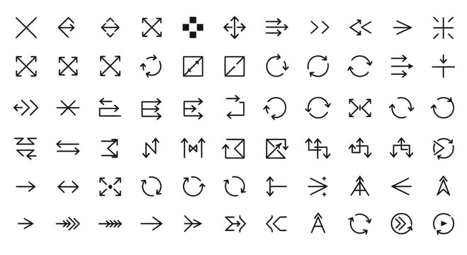 Collection of various arrow symbols and pointers in a grid.