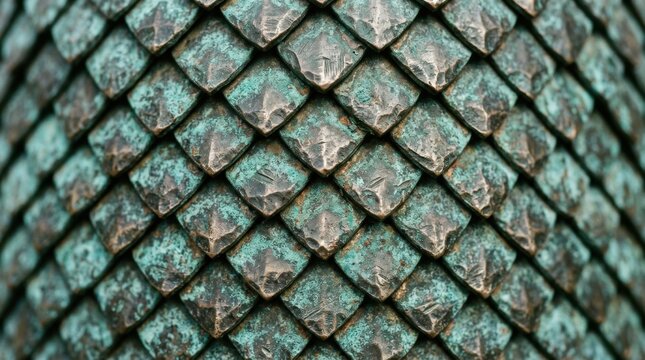 Blue Metallic Dragon Scale Pattern Close Up