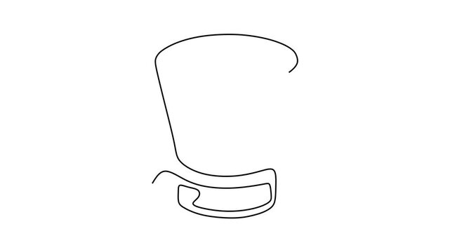 Animated self drawing of continuous line draw of  whiskey in glass with ice cubes. Bar and restaurant concept   Full length one line animation. 4K