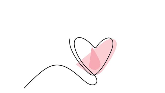 Animated self drawing of continuous line draw of  Two Hearts Continuous One Line Drawing. Valentines day concept.   Full length one line animation. 4K