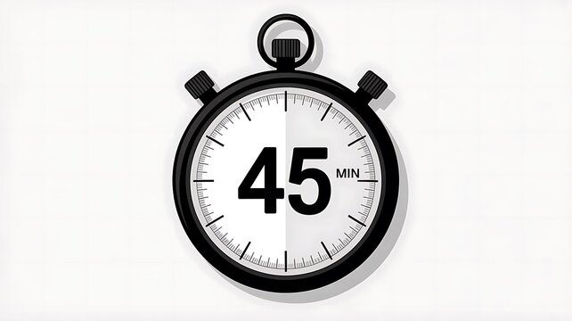 Stopwatch timer, 45 minutes, black and white, sports and fitness, workout, exercise, time management