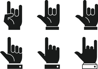 Obraz premium Rock On and I Love You Hand Gesture Icon Set Featuring Black Silhouette Vector Sign Illustrations