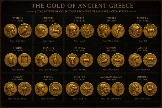 Ancient Greek gold coin collection from Athens Corinth and Rhodes