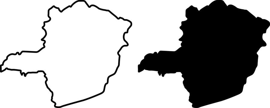 Map of minas gerais state, brazil outline and silhouette