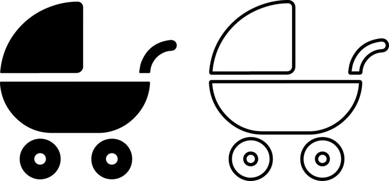 Baby carriage icon set, pram symbol, vector illustration