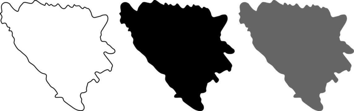 Map of bosnia and herzegovina in three different styles