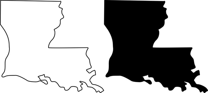 Map of louisiana us state, outline and silhouette isolated on white