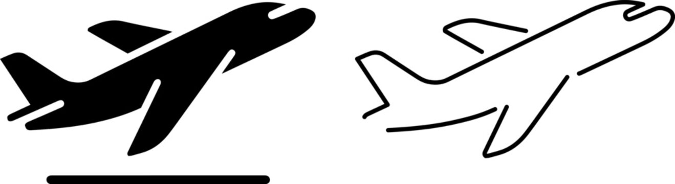 Airplane taking off icon set, flight departure symbol, vector illustration