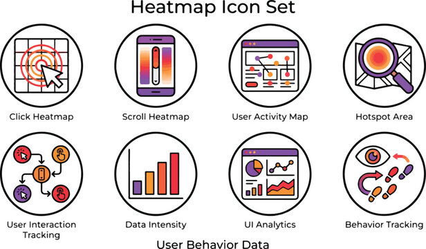 Heatmap Icon Set for User Behavior Analytics and Interaction Tracking
