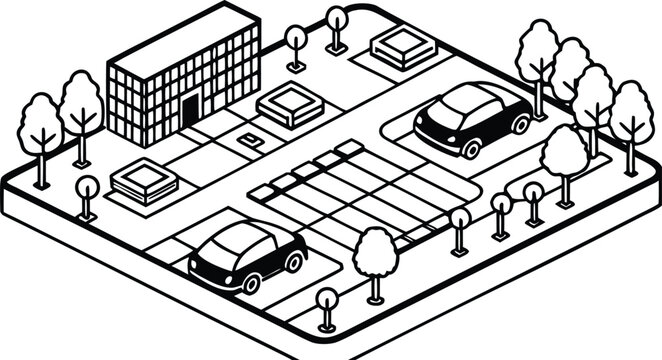 Black and white of futuristic smart city parking lot layout cad smart city masterplan
