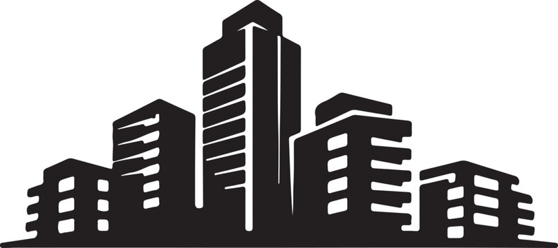 Black City Skyline Silhouette Vector Logo for Real Estate Business