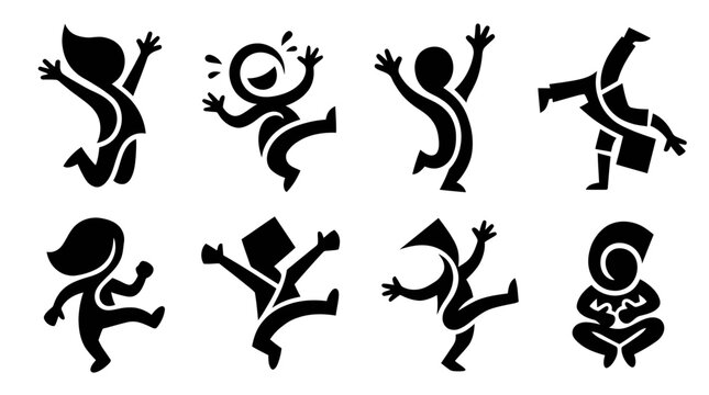 Happy Children Silhouettes: Diverse Playful Poses and Activities