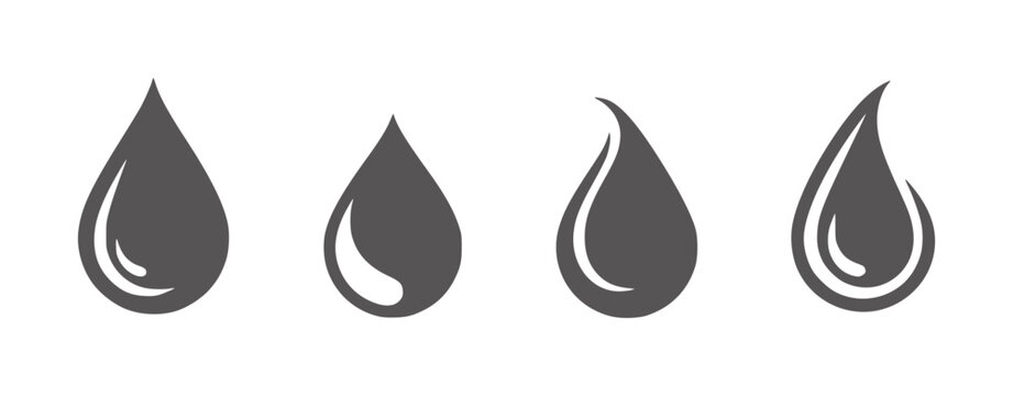 Four dark gray water drop with subtle highlights liquid fluid