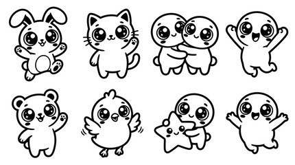 Fototapeta premium Cute Kawaii Characters: Animals and Figures Collection
