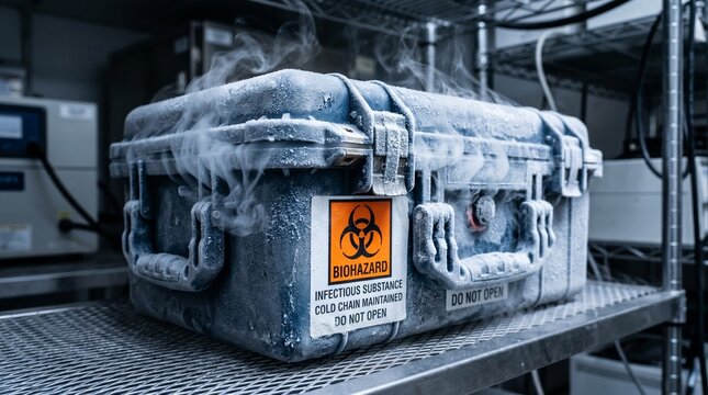 Frozen biohazard container for infectious substance transport