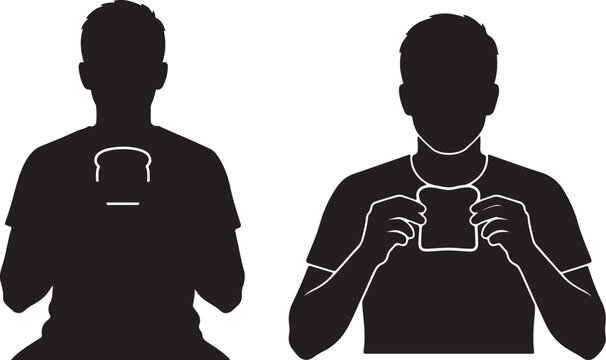 Conceptual graphic showcasing two human silhouettes, one with a bread shape on back, the other holding toast, symbolizing abstract ideas of subtle presence or active display