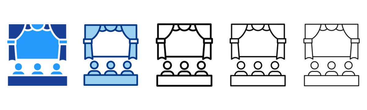 Theater  Icon In Different Color And Outline Style 