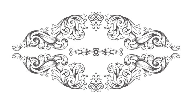 Ornate baroque scrollwork flourish decorative in dark grey