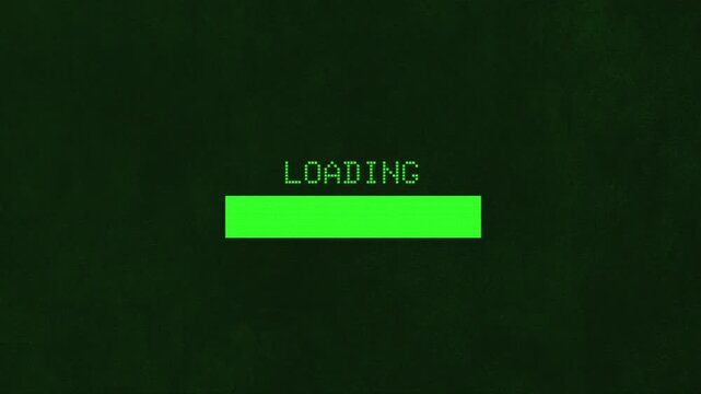 Retro Green Loading Progress Bar on Glitchy CRT Display