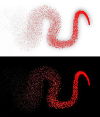 Fototapeta premium Red stardust trail with glowing particles, curved magic dust wave on black and white, sparkling cosmic energy flow for motion graphics isolated on White Background
