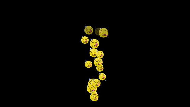 emoji face birthday party confetti botton alpha channel animation, flying emoticons celebration and aniversary social media motion design element