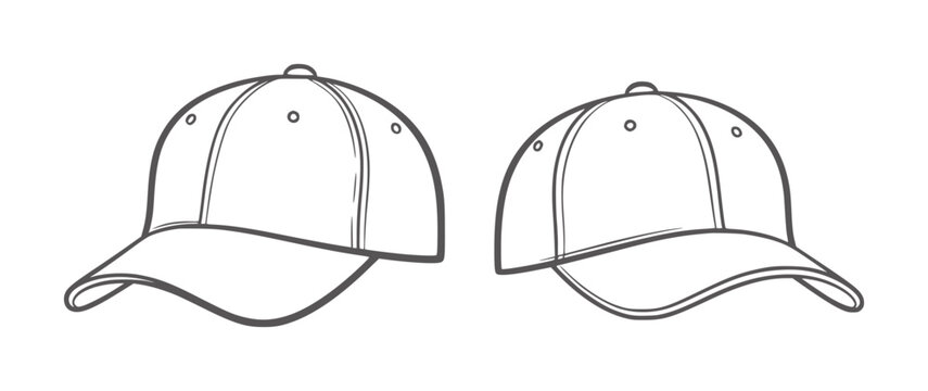 Two baseball caps drawn in a simple style a white outline apparel