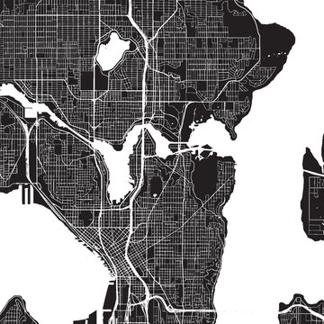 Capitol Hill Seattle Washington Vector Map, Detailed District Street Map Black and White Minimalist Line Art