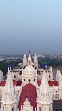 Vertical Aerial View of Basilica of Our Lady of Good Health Velankanni Tamil Nadu India