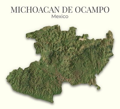 Michoacan de Ocampo, Mexico Relief Map. Hillshaded physical map. Shaded Terrain illustration of Michoacan de Ocampo, Mexico. Elements of this image derrived from NASA imagery and SRTM dataset.