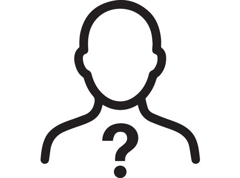 Person icon featuring a simple silhouette and a question mark symbol represents unknown user identity.