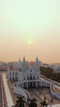 Vertical Aerial View of Basilica of Our Lady of Good Health Velankanni Tamil Nadu India