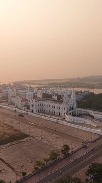Vertical Aerial View of Basilica of Our Lady of Good Health Velankanni Tamil Nadu India