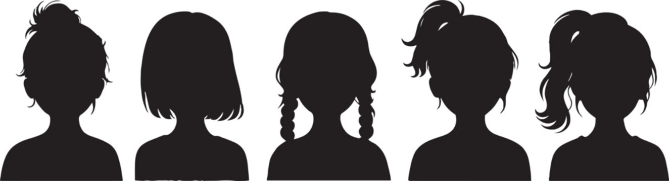 Young Women Profile Icons Set with Various Haircut Styles