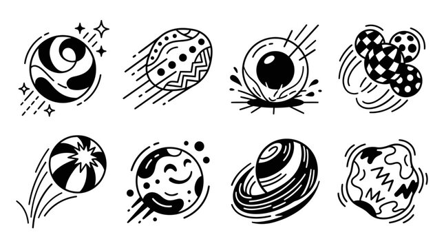 Abstract Round Objects Collection, Doodle Style
