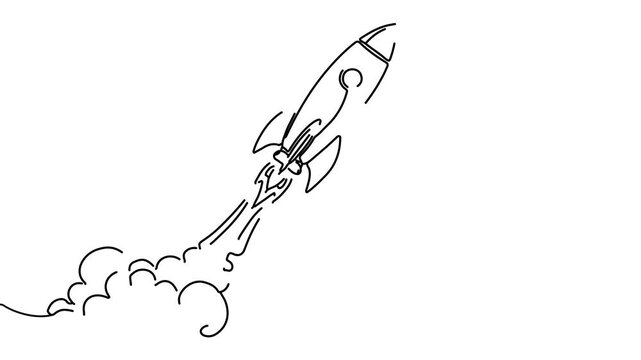 Animation of line drawing of rocket launching, symbolizing ambition and innovation.