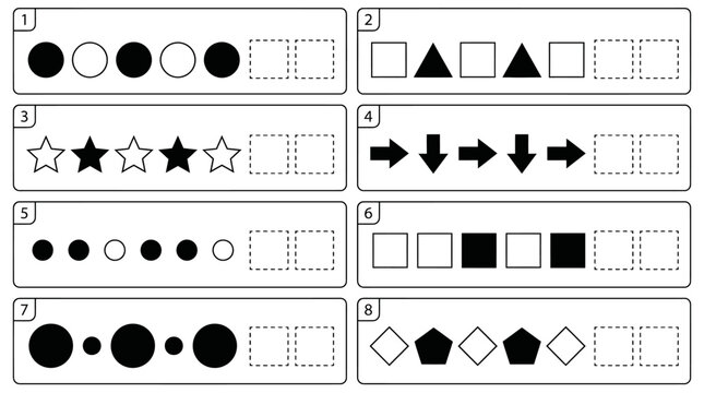 Shape Pattern Recognition Worksheet for Kids - Circle, Square, Star, Arrow, Pentagon