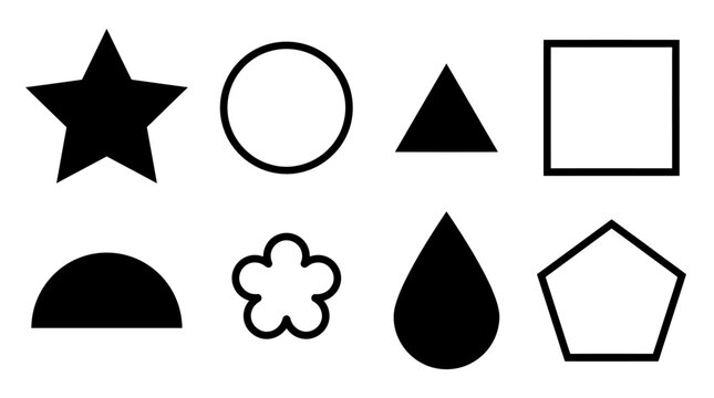 Geometric Shapes: Star, Circle, Triangle, Square, Droplet, Flower, Pentagon