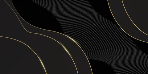 Abstract Luxury black and golden background, golden waves lines, art deco pattern for poster, greeting card, banner, background, wallpaper, pattern, graphic and printing. © Lumut