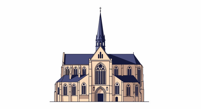 Detailed illustration of a grand Gothic cathedral with a tall spire