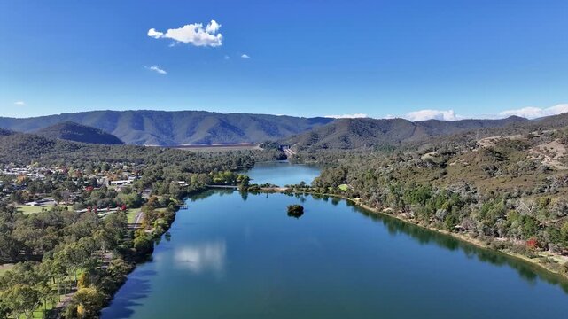 Aerial footage of Eildon Pondage Victoria Australia