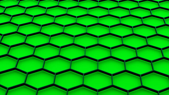 Green background with hexagon pattern, minimalist abstract business background with hexagons, bright wallpaper with honeycomb pattern.