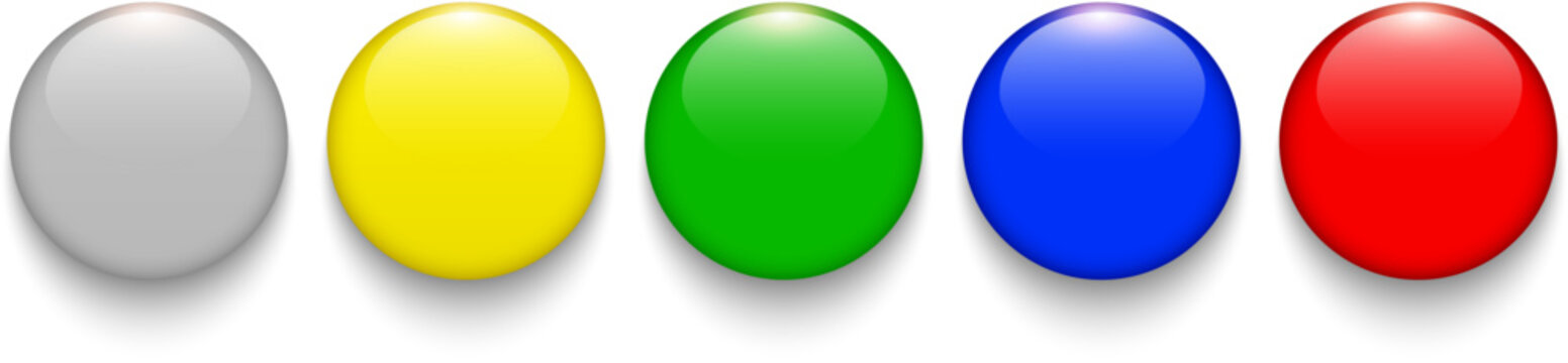 Set of colorful buttons, 3D circle shape glossy backgrounds for website.