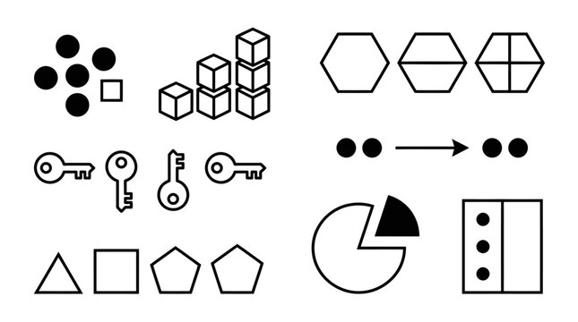 Abstract shapes and icons: problem solving, logic, data, and strategy