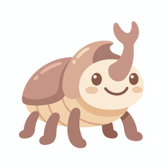 Fototapeta premium Cute kawaii brown rhinoceros beetle character variant with split horn smiling