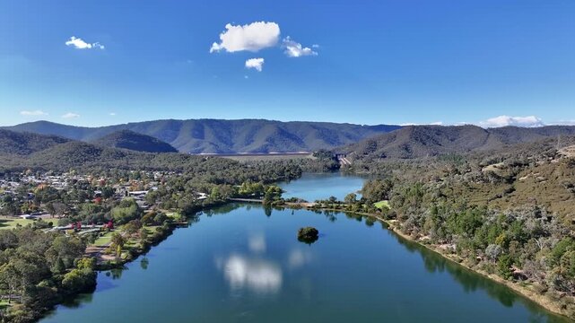 Aerial footage of Eildon Pondage Victoria Australia