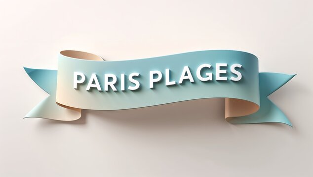 Blue ribbon banner with paris plages text on beige background